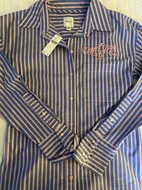 Maeve Striped Button-Down Shirt in Blue and Pink